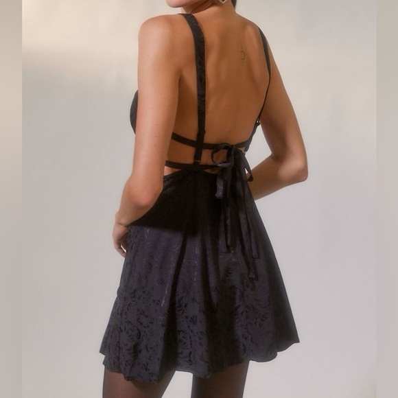 For Love and Lemons Black Floral Jacquard Sleeveless Cut Out Alice Mini Dress - Picture 7 of 13